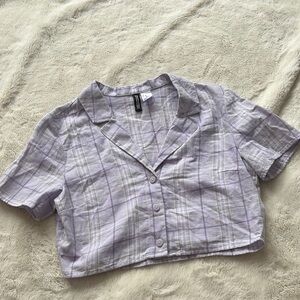 Divided Purple Plaid Cropped Button Up Top  Y2K Grunge Aesthetic Shirt XS